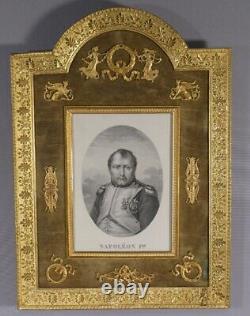 Picture Frame Empire In Bronze Doré With Napoleon I Engraving, Epoch Xixth