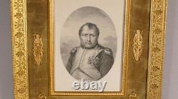 Picture Frame Empire In Bronze Doré With Napoleon I Engraving, Epoch Xixth