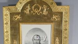 Picture Frame Empire In Bronze Doré With Napoleon I Engraving, Epoch Xixth