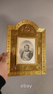 Picture Frame Empire In Bronze Doré With Napoleon I Engraving, Epoch Xixth