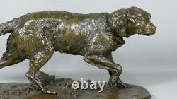 Pj Mene, Spaniel At The Stop, Bronze Animal At Dark Patine, 19th Century