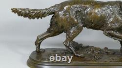 Pj Mene, Spaniel At The Stop, Bronze Animal At Dark Patine, 19th Century