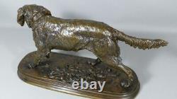 Pj Mene, Spaniel At The Stop, Bronze Animal At Dark Patine, 19th Century