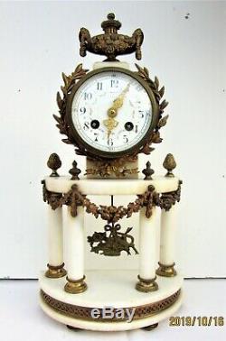 Portico Clock Ormolu & Alabaster Style Louis XVI Period Late Nineteenth