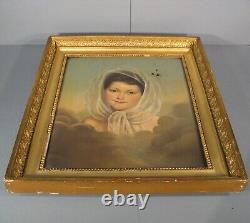 Portrait Jeune Femme Au Foulard Oil Sur Toile Anncienne Epoque XIX Secle