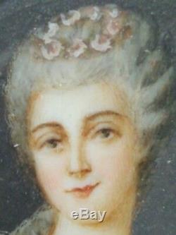 Portrait Miniature Painting Girl Xixth Century Signed. Antique Oil Painted