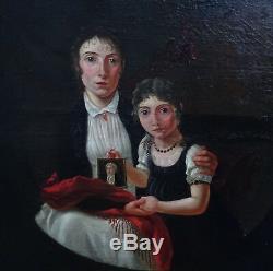 Portrait Of A Woman And Child Empire Period Hst French School 19th Century