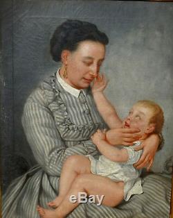 Portrait Of A Woman And Child Period Second Empire H / T 19th Century