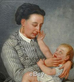 Portrait Of A Woman And Child Period Second Empire H / T 19th Century