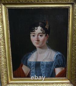 Portrait Of Epoque Woman I Empire French Ecole From Early Nineteenth Century Hst