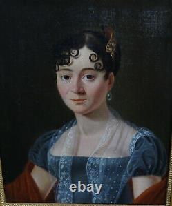 Portrait Of Epoque Woman I Empire French Ecole From Early Nineteenth Century Hst