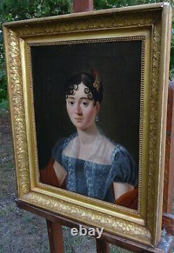 Portrait Of Epoque Woman I Empire French Ecole From Early Nineteenth Century Hst