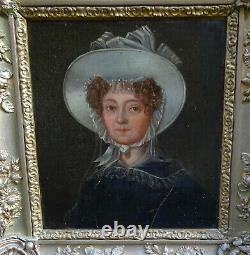 Portrait Of Femme D'epoque Charles X Ecole Française Du Xixème Siècle Oil/tôle