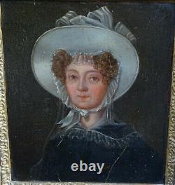 Portrait Of Femme D'epoque Charles X Ecole Française Du Xixème Siècle Oil/tôle