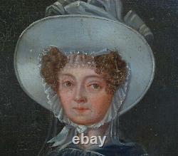 Portrait Of Femme D'epoque Charles X Ecole Française Du Xixème Siècle Oil/tôle