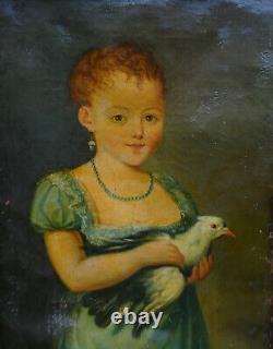 Portrait Of Fillette À L'oiseau D'epoque 1st Empire Of The Xixth Century Pst