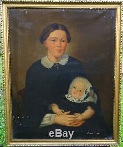 Portrait Of Woman And Child Epoque Nineteenth Century Second Empire Hst