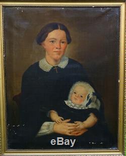 Portrait Of Woman And Child Epoque Nineteenth Century Second Empire Hst