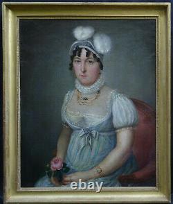 Portrait Of Woman Ecole Française D'epoque Ist Empire Pst At The Beginning Of The 19th Century