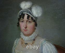 Portrait Of Woman Ecole Française D'epoque Ist Empire Pst At The Beginning Of The 19th Century