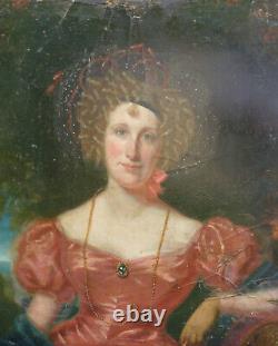 Portrait Of Woman Epoque Charles X 19th Century English School Oil/panel