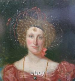 Portrait Of Woman Epoque Charles X 19th Century English School Oil/panel