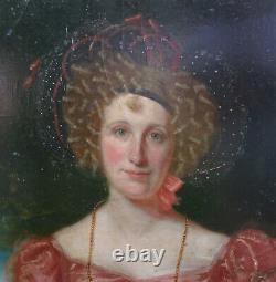 Portrait Of Woman Epoque Charles X 19th Century English School Oil/panel