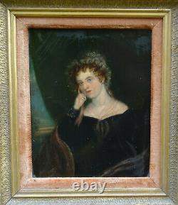 Portrait Of Woman Epoque Charles X Oil On Panel Of The Early Nineteenth Century