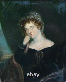 Portrait Of Woman Epoque Charles X Oil On Panel Of The Early Nineteenth Century