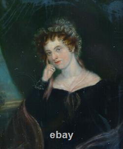 Portrait Of Woman Epoque Charles X Oil On Panel Of The Early Nineteenth Century