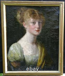 Portrait Of Woman Epoque I Empire French School Early Xixth Oil On Canvas