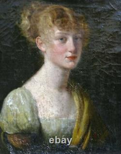 Portrait Of Woman Epoque I Empire French School Early Xixth Oil On Canvas