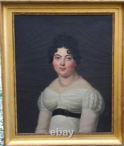 Portrait Of Woman Epoque Louis XVIII Ecole Française Du Xixème H/t