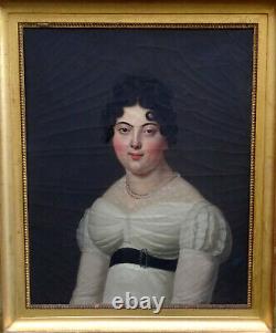 Portrait Of Woman Epoque Louis XVIII Ecole Française Du Xixème H/t