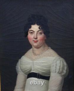 Portrait Of Woman Epoque Louis XVIII Ecole Française Du Xixème H/t