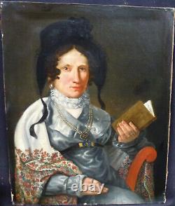 Portrait Of Woman Epoque Louis XVIII Oil/toile Early Nineteenth Century