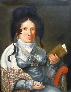 Portrait Of Woman Epoque Louis XVIII Oil/toile Early Nineteenth Century