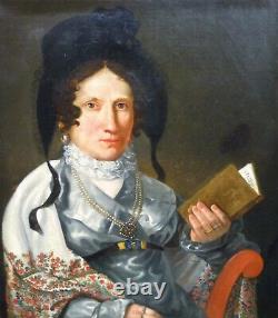 Portrait Of Woman Epoque Louis XVIII Oil/toile Early Nineteenth Century