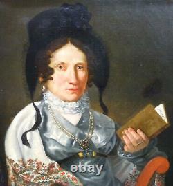 Portrait Of Woman Epoque Louis XVIII Oil/toile Early Nineteenth Century