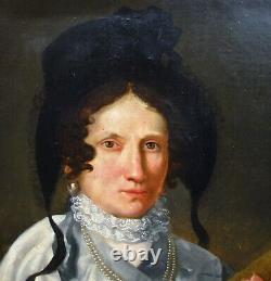 Portrait Of Woman Epoque Louis XVIII Oil/toile Early Nineteenth Century