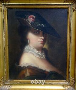 Portrait Of Woman In The Hat Era Louis XV French School Of The 19th Hst