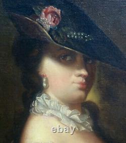 Portrait Of Woman In The Hat Era Louis XV French School Of The 19th Hst