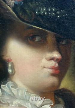 Portrait Of Woman In The Hat Era Louis XV French School Of The 19th Hst