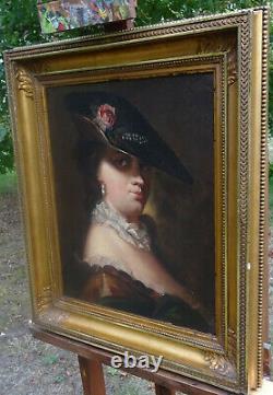 Portrait Of Woman In The Hat Era Louis XV French School Of The 19th Hst