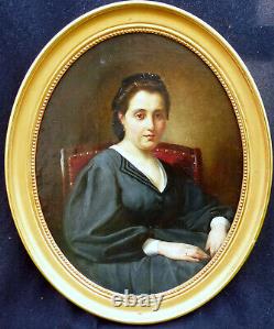 Portrait Of Woman Of Epoque Second Empire 19th Century Oil/toile Signed