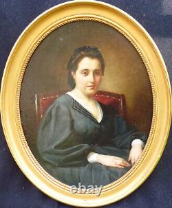 Portrait Of Woman Of Epoque Second Empire 19th Century Oil/toile Signed