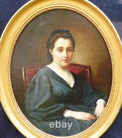 Portrait Of Woman Of Epoque Second Empire 19th Century Oil/toile Signed