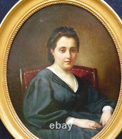 Portrait Of Woman Of Epoque Second Empire 19th Century Oil/toile Signed