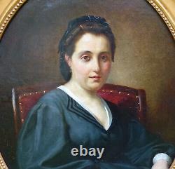 Portrait Of Woman Of Epoque Second Empire 19th Century Oil/toile Signed