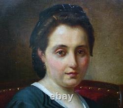 Portrait Of Woman Of Epoque Second Empire 19th Century Oil/toile Signed